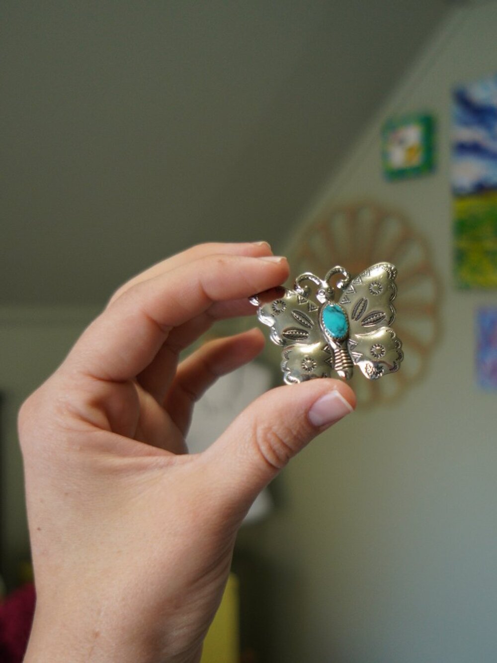 native american turqoise butterfly brooch
